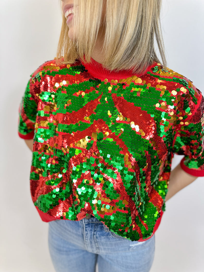 [Queen of Sparkles] Festive Sequin Tiger Print Sweater