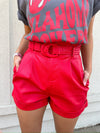 Laylee Faux Leather Belt Shorts - Red