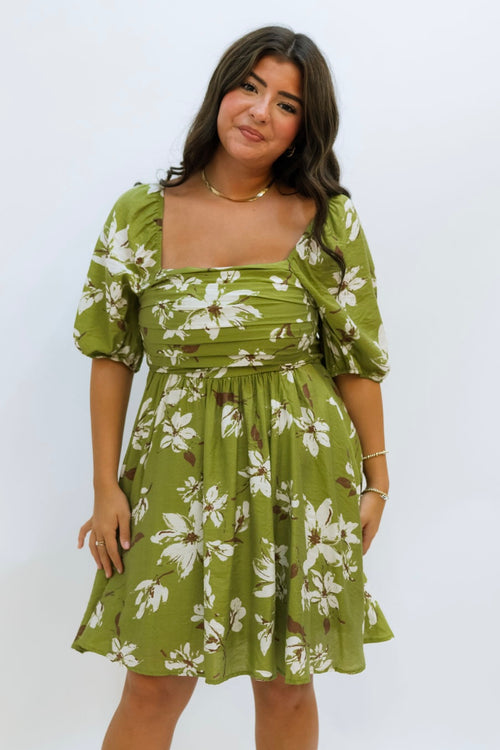 floral olive dress