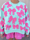 Mint Scattered Pearl Bow Sweatshirt