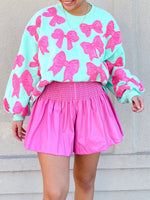 Mint Scattered Pearl Bow Sweatshirt