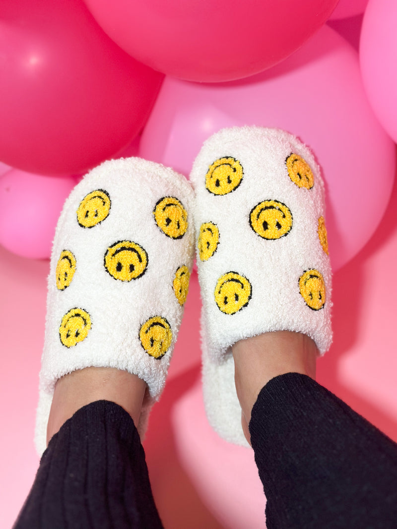 All Over Smiley Fuzzy Slippers