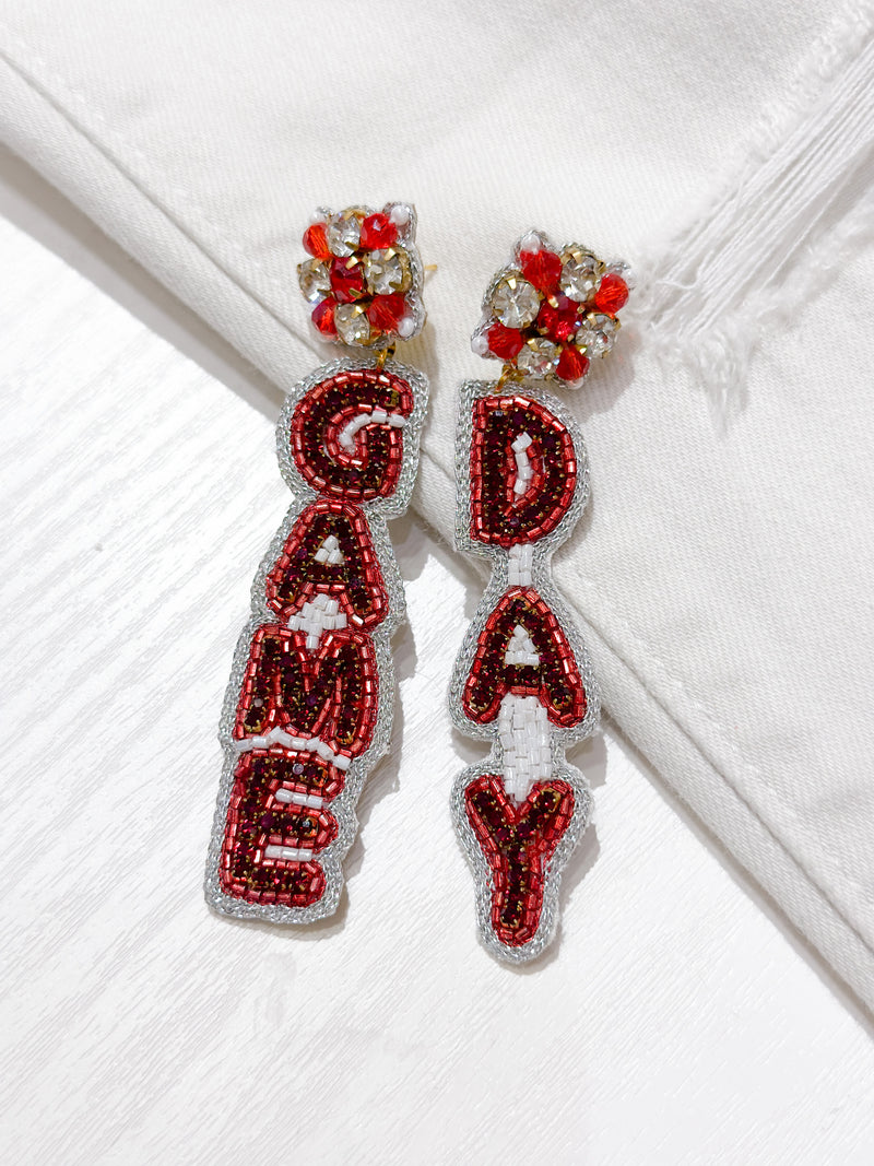 Red Game Day Drop Earrings