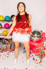 [Queen of Sparkles] Red Sequin With Feathers Tank Top
