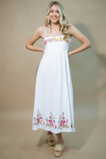 White bohemian embroidered midi dress