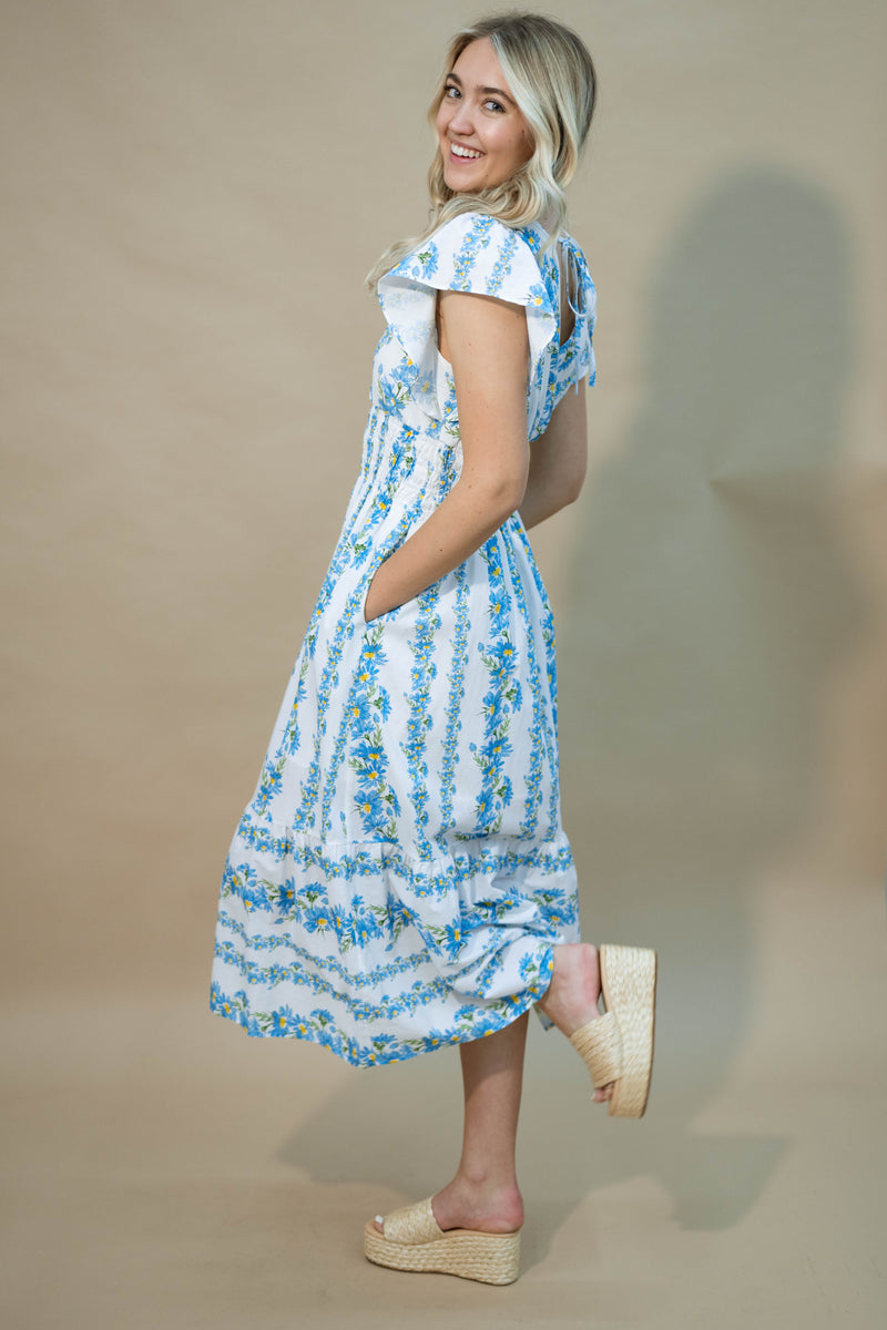 Spring blue and white floral sundress