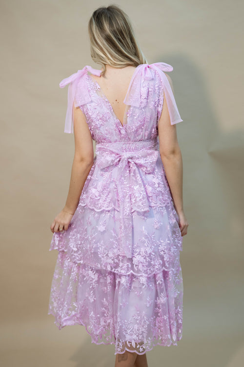 Romantic lavender shoulder tie dress