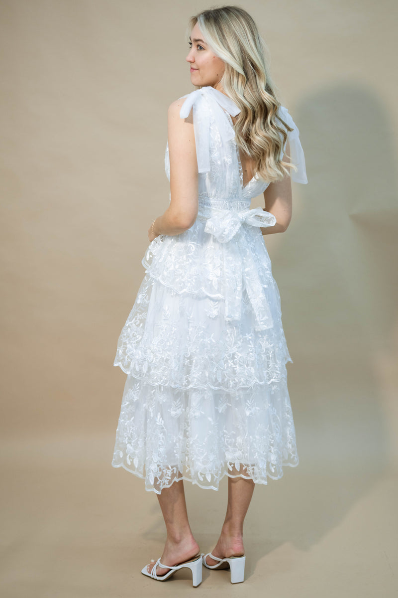 White graduation shoulder tie dress