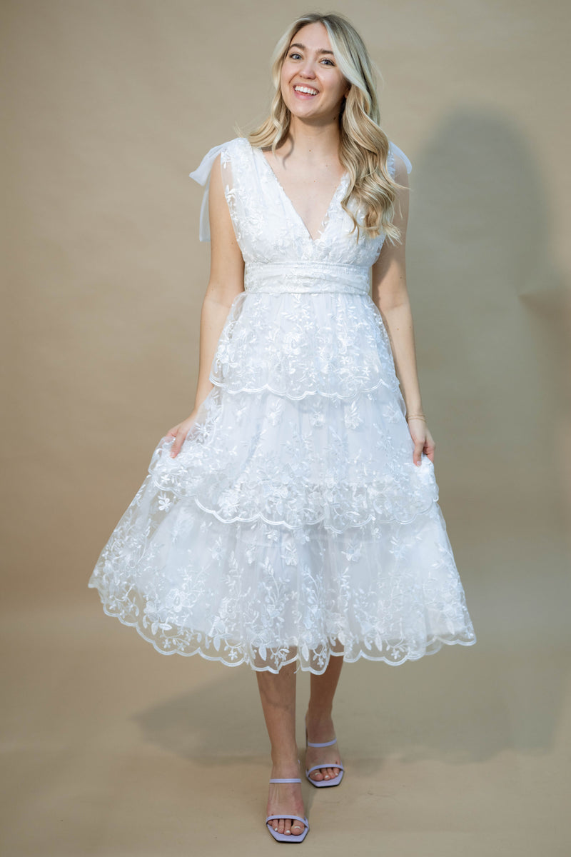 Bridal shower white embroidered dress