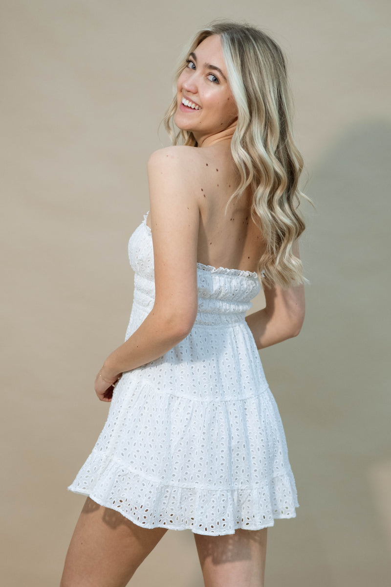 Strapless smocked cottagecore white dress