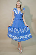 Mexican-inspired blue cotton embroidered dress