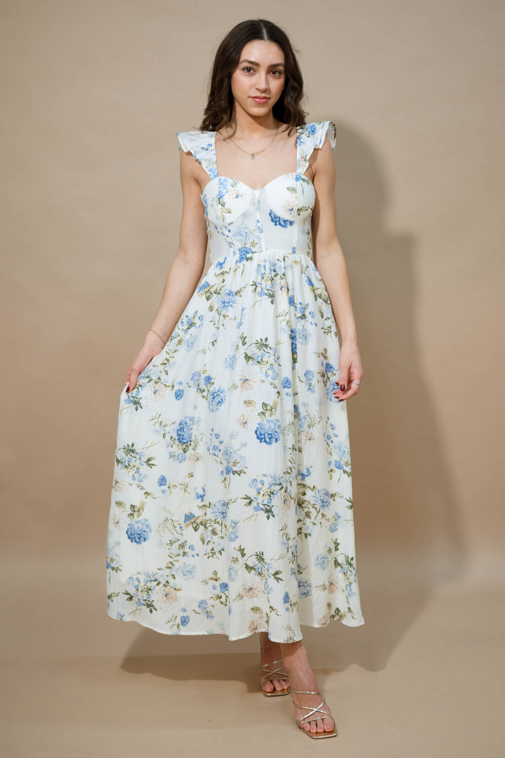 Leanne Floral Maxi Dress - Blue - LOVE OKIE