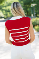 Preppy red stripe knit vest