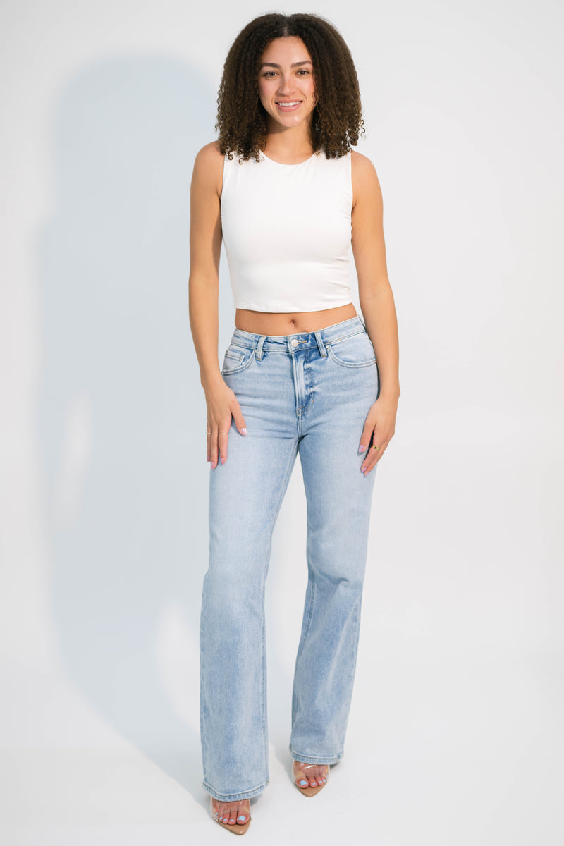 High waisted straight leg denim
