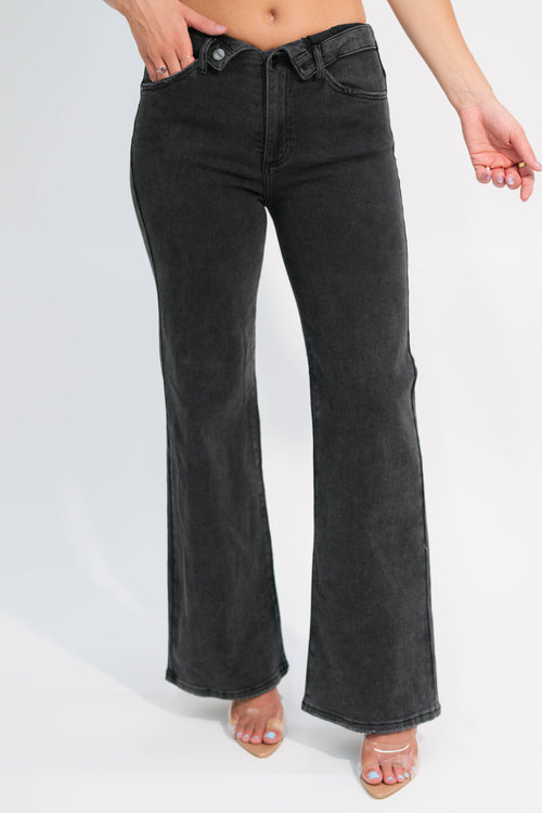 Washed black flare jeans mid rise