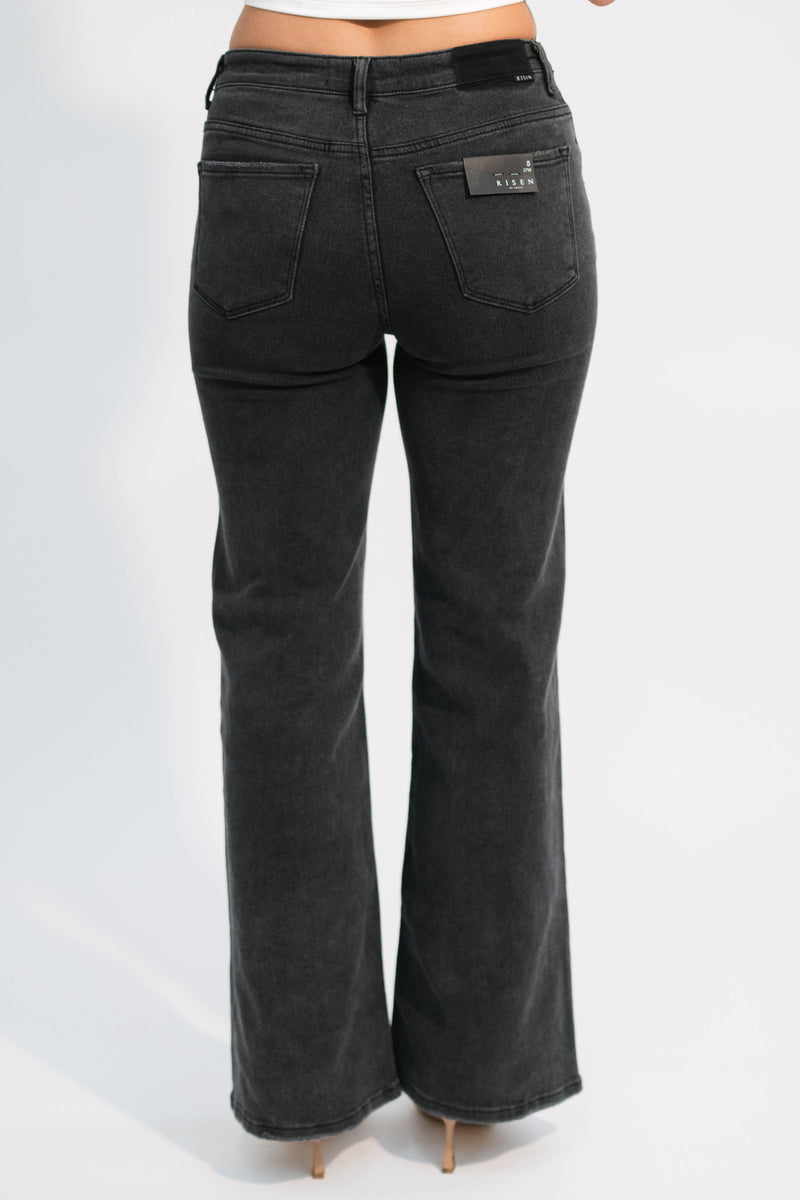 Black mid rise flare leg jeans