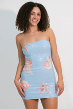 All over shell and starfish print mini dress