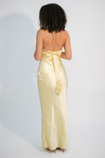 satin yellow wedding guest dress