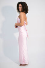 pastel pink satin long dress