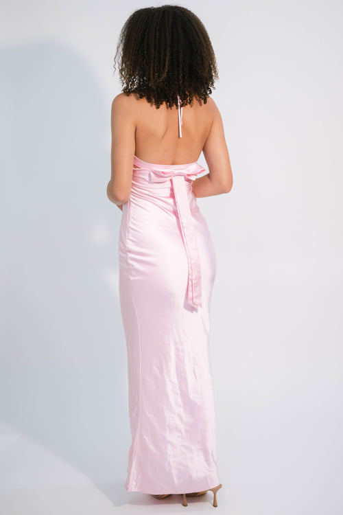 pink silky halter dress for events