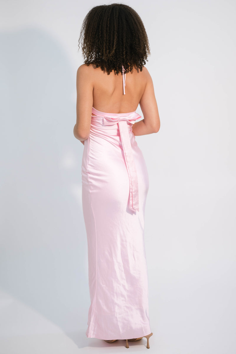 pink silky halter dress for events