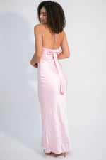 elegant pink satin evening gown
