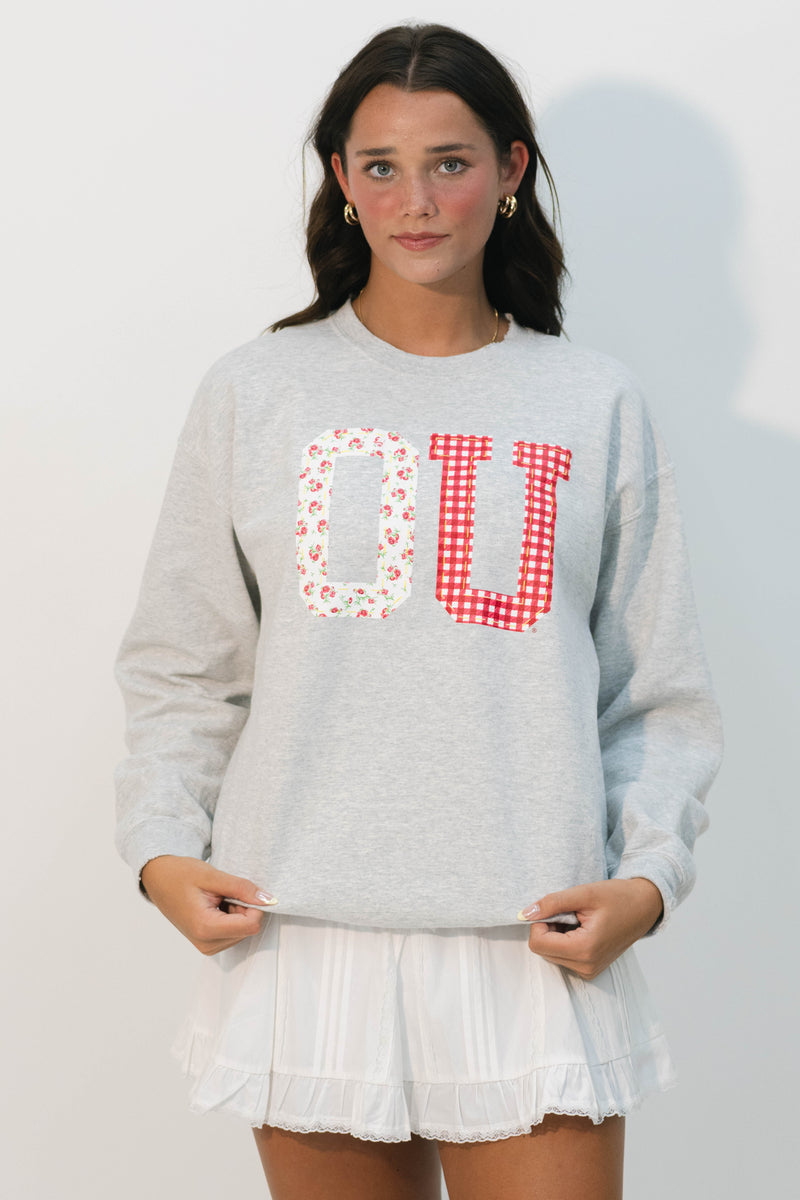 Floral gingham college sweatshirt