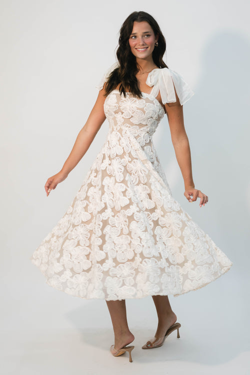 Romantic white lace midi dress