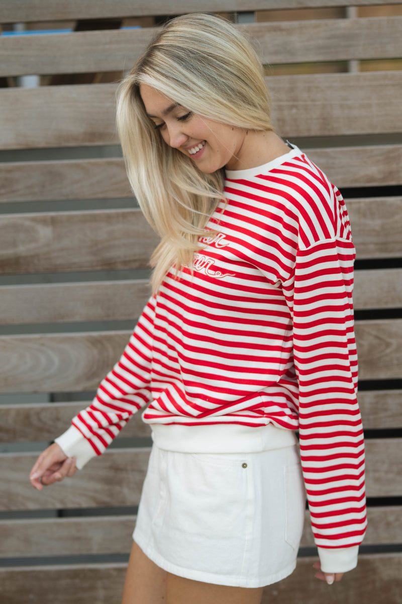 OU Boomer Sooner striped sweatshirt