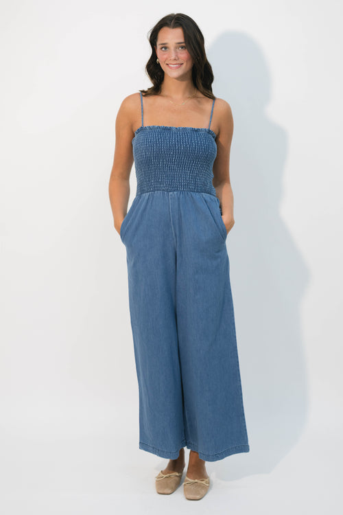 Relaxed fit chambray jumpsuit
