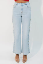 Mid rise snap detail jeans
