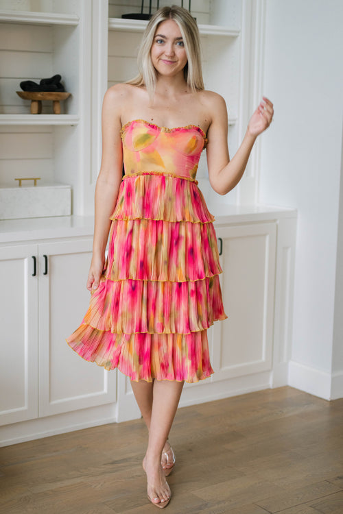 watercolor print wedding guest dress