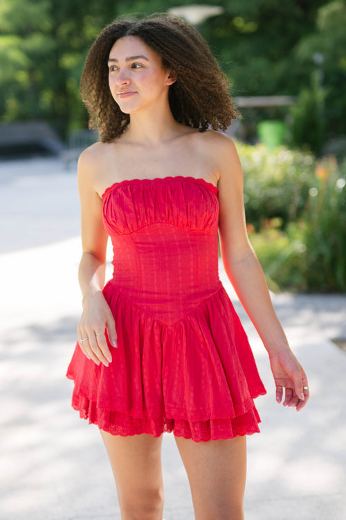 red scarlet mini romper for game day