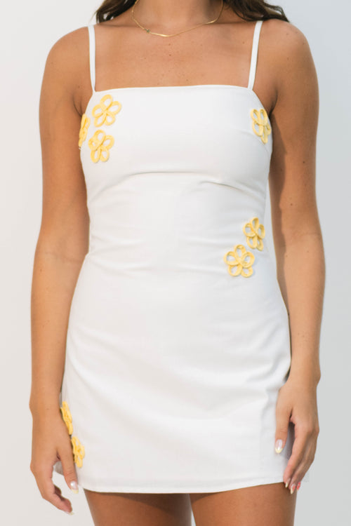 Daisy embroidered dress mini length