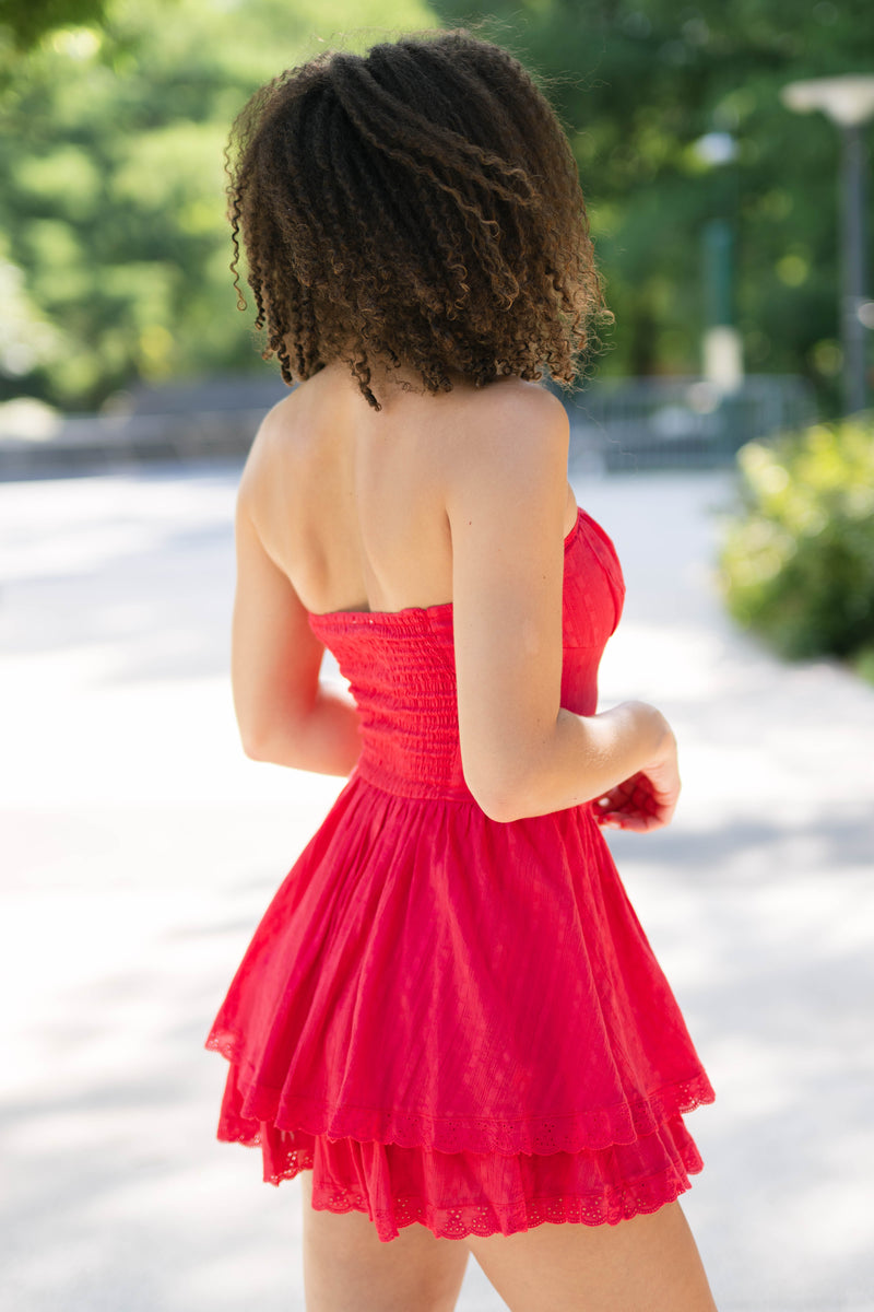 Jenna Strapless Mini Dress - Red