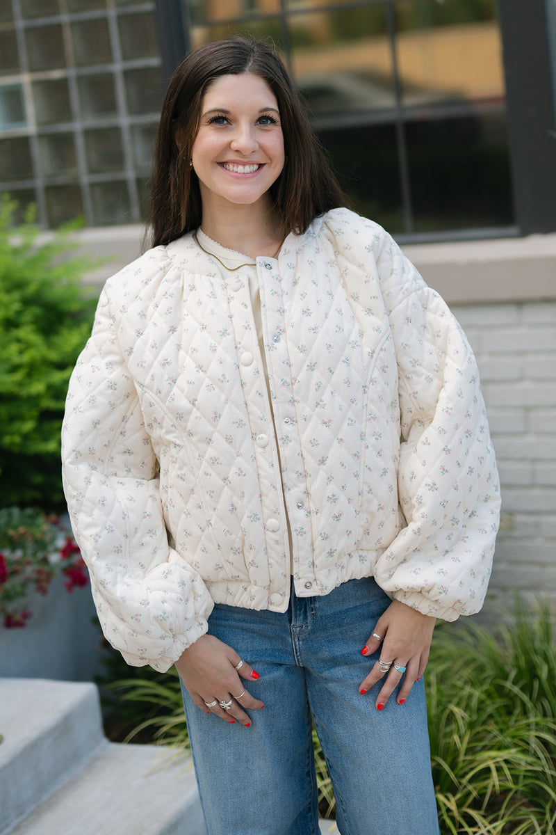 Floral Print Quilted Bomber Jacket