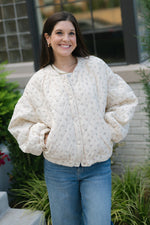 Floral Print Quilted Bomber Jacket