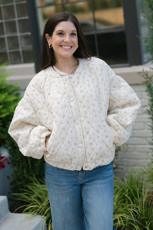 Floral Print Quilted Bomber Jacket