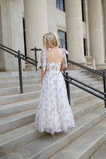 smocked back zipper corset top long maxi lavender lilac dress