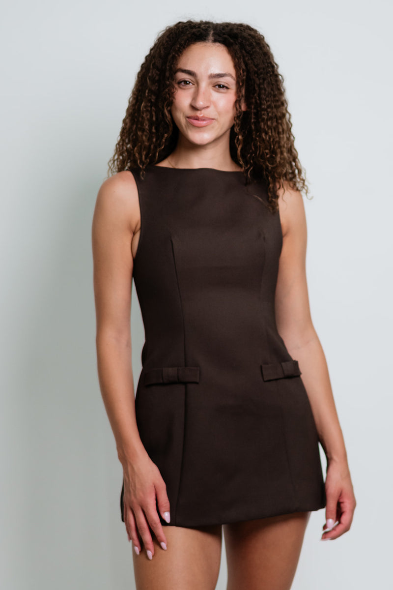 Perrie Boat Neck Dress - Brown