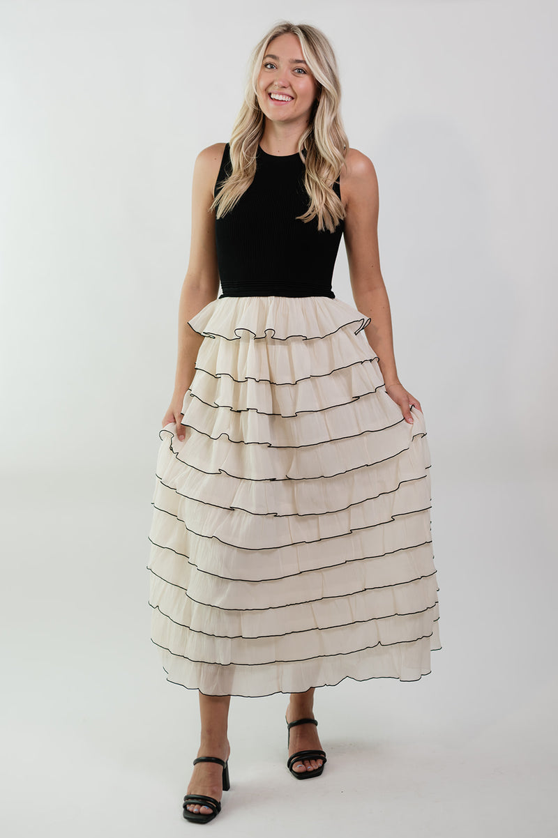 Alena Rib Tank Tiered Maxi Dress Large