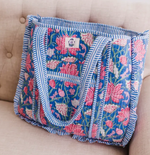 cottage core blue and pink tote bag