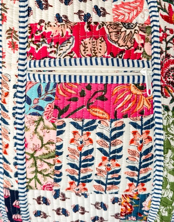 quilted floral patchwork tote bag