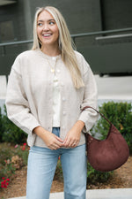 trendy beige knit cardigan fall 2025