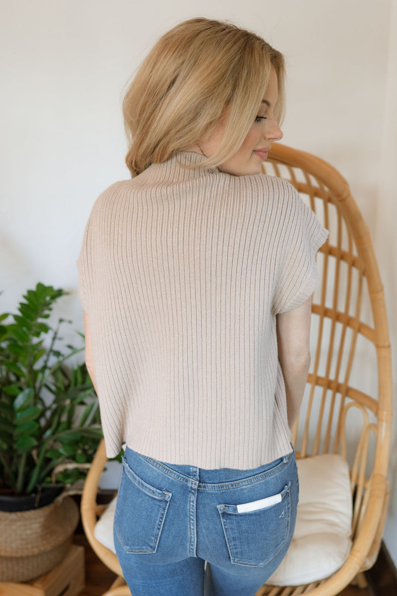 Funnel Neck Sweater Top- Light Taupe