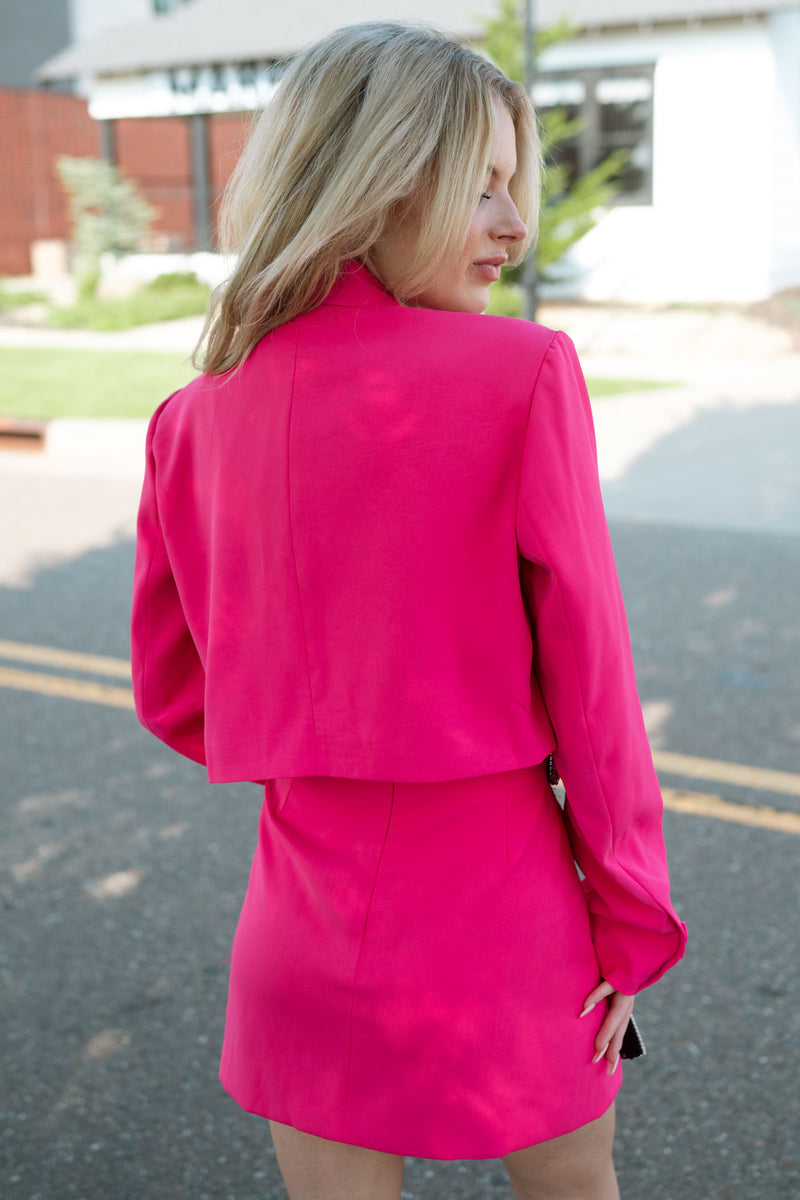 papped blazer, padded pink blazer, pink blazer