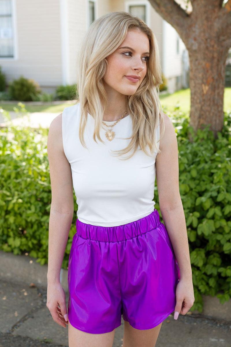 purple shorts, purple fun shorts