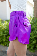 elastic waistband shorts, woman's purple shorts 