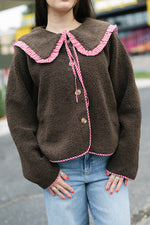 lucca gingham trim teddy jacket
