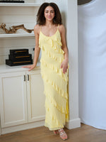 Yellow ruffle maxi dress with diagonal details